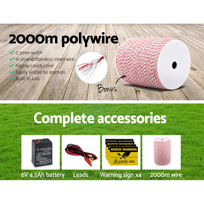 Giantz Fence Energiser 3KM Solar Powered Electric 2KM Poly Wire - view 5
