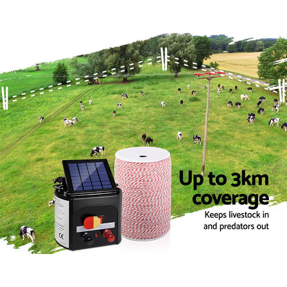 Giantz Fence Energiser 3KM Solar Powered Electric 2KM Poly Wire - view 6