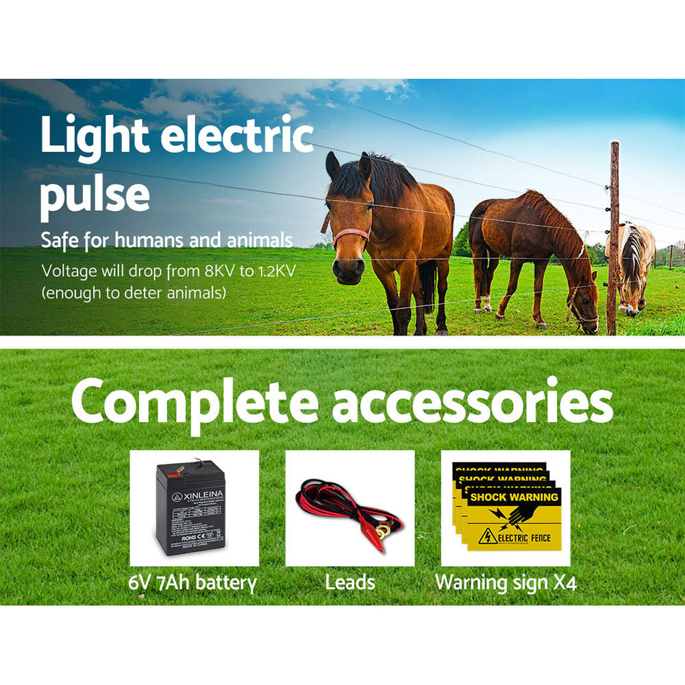 Giantz Fence Energiser 8KM Solar Powered 0.3J Electric Fencing Charger - view 7