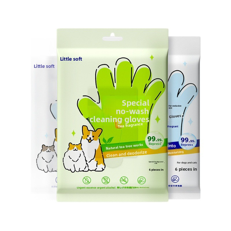 pet products -free cleaning gloves for dog bathing and deodorizing, cat dry cleaning wet wipes supplies, two packs. - view 4