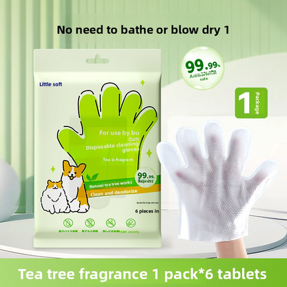 pet products -free cleaning gloves for dog bathing and deodorizing, cat dry cleaning wet wipes supplies, two packs. - view 5