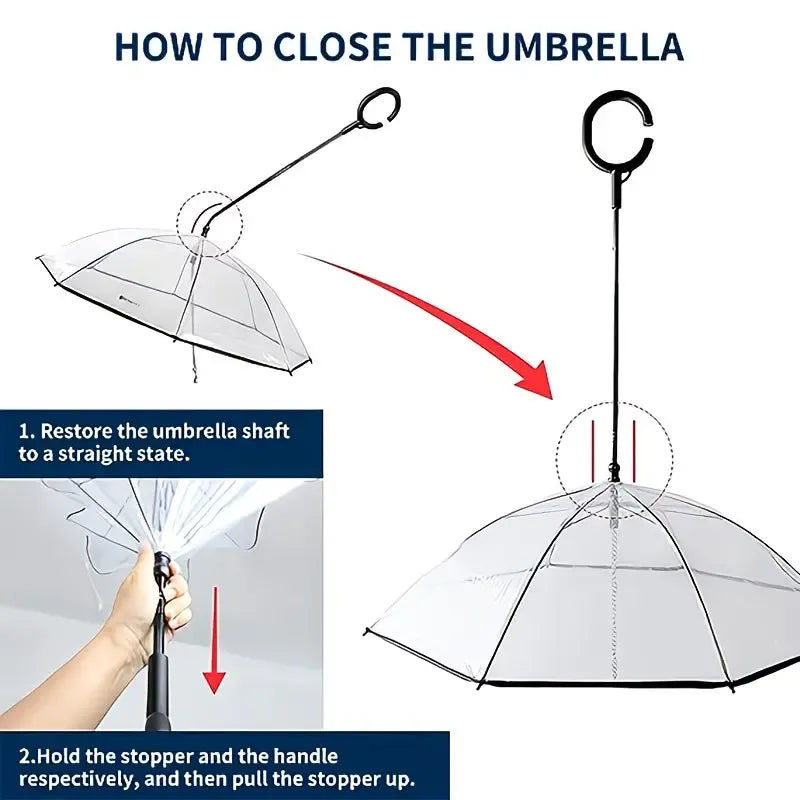 Bendable transparent pet umbrella with leash chain, rain or shine, one umbrella for outdoor pet walks - view 3