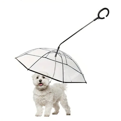 Bendable transparent pet umbrella with leash chain, rain or shine, one umbrella for outdoor pet walks - view 4