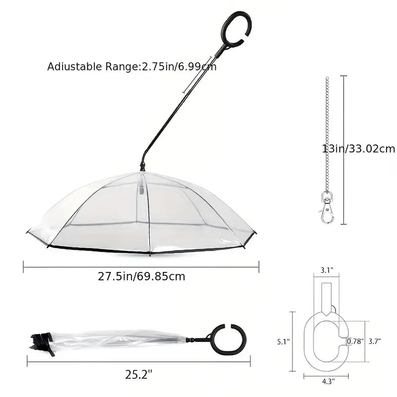 Bendable transparent pet umbrella with leash chain, rain or shine, one umbrella for outdoor pet walks - view 5