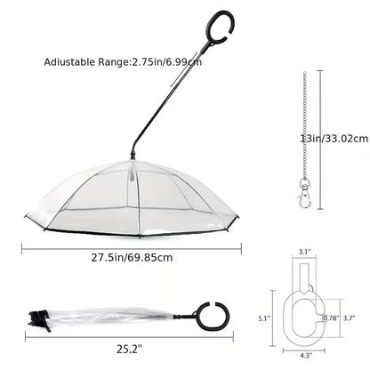 Bendable transparent pet umbrella with leash chain, rain or shine, one umbrella for outdoor pet walks - view 5