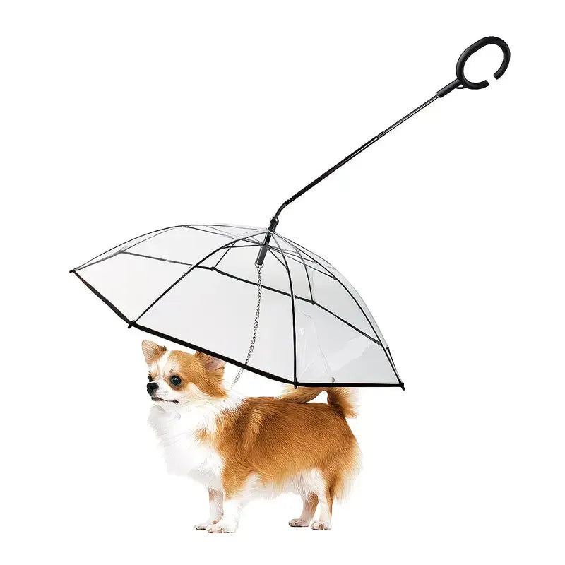 Bendable transparent pet umbrella with leash chain, rain or shine, one umbrella for outdoor pet walks - view 9