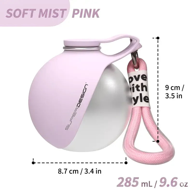 Portable Stainless Steel Cat & Dog Water Bottle, Leak-Proof 2-in-1 with Bowl, One-Press Drink & Feed for Outdoor Walks & Travel, Lightweight & Easy to Carry, Pet Essential./PINK - view 2