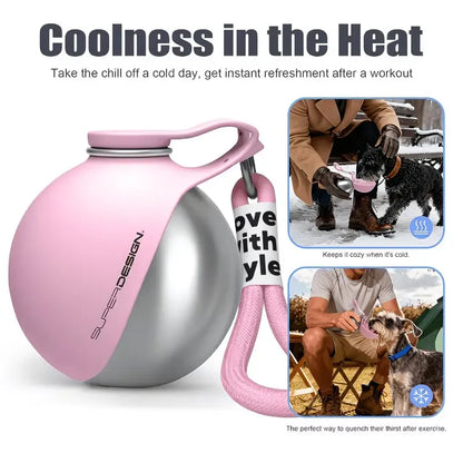 Portable Stainless Steel Cat & Dog Water Bottle, Leak-Proof 2-in-1 with Bowl, One-Press Drink & Feed for Outdoor Walks & Travel, Lightweight & Easy to Carry, Pet Essential./PINK - view 8