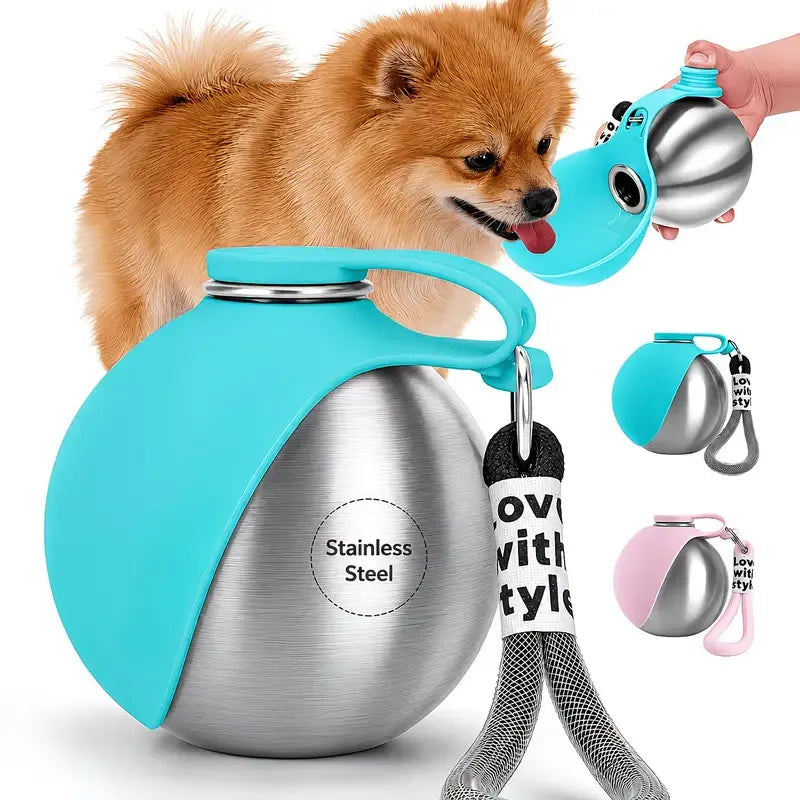 Portable Stainless Steel Cat & Dog Water Bottle, Leak-Proof 2-in-1 with Bowl, One-Press Drink & Feed for Outdoor Walks & Travel, Lightweight & Easy to Carry, Pet Essential./GREY - view 2