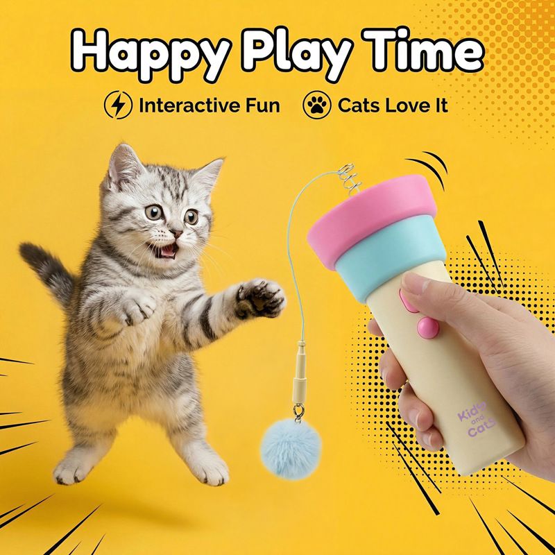 Electric Cat Fishing Wand Toy: One-Button Launch with Spring Retraction, the Perfect Stress-Relief Toy for Human-Pet Interaction/Blue head [gift battery x2+ replacement head x2+ screwdriver - view 5