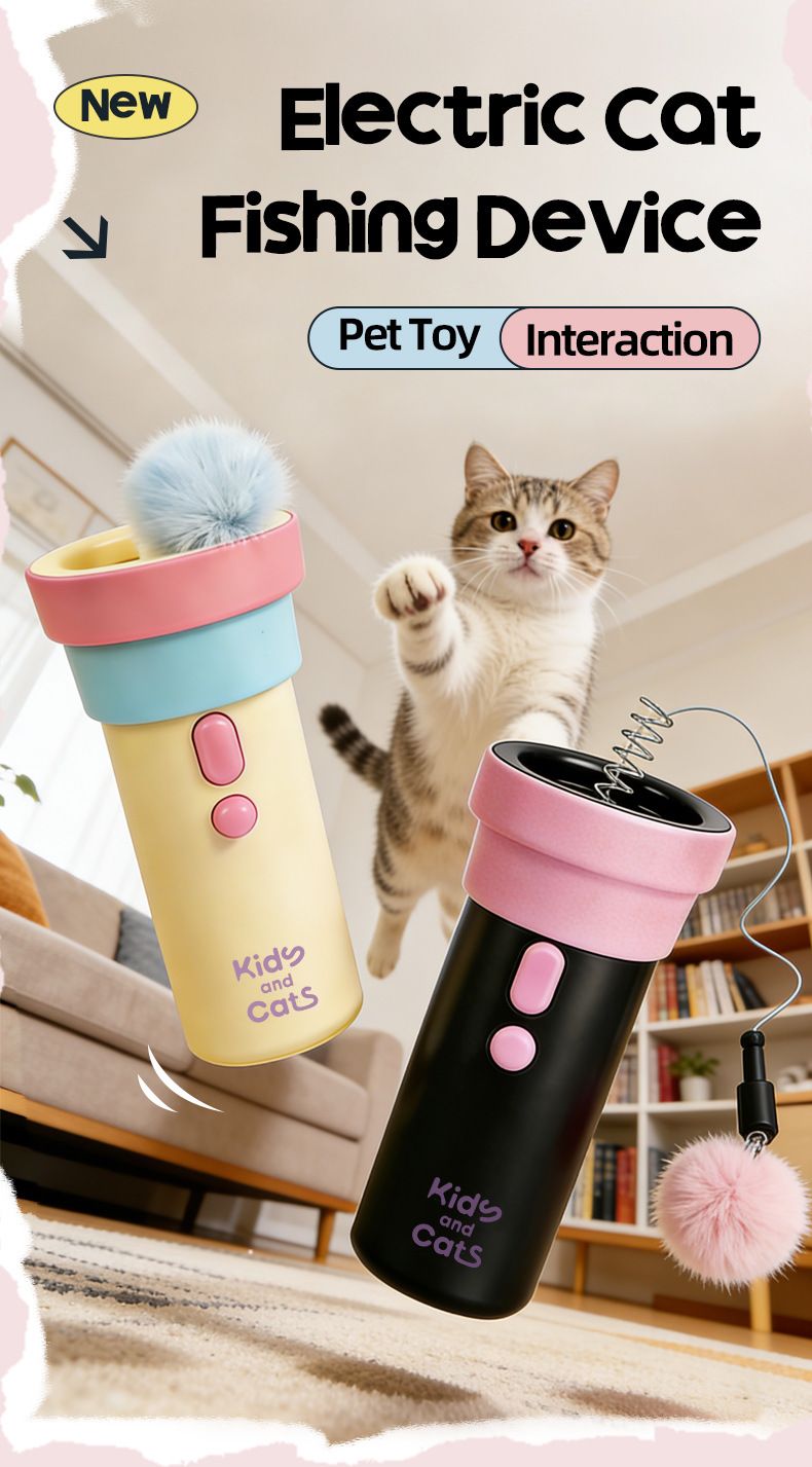 Electric Cat Fishing Wand Toy: One-Button Launch with Spring Retraction, the Perfect Stress-Relief Toy for Human-Pet Interaction/Blue head [gift battery x2+ replacement head x2+ screwdriver - view 9