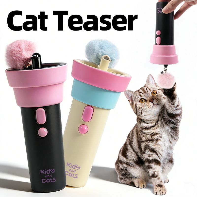 Electric Cat Fishing Wand Toy: One-Button Launch with Spring Retraction, the Perfect Stress-Relief Toy for Human-Pet Interaction/Black [gift battery x2+ replacement head x2+ screwdriver] - view 3