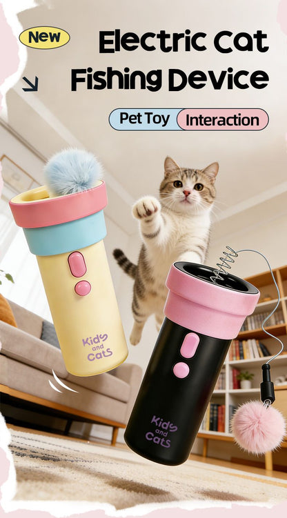 Electric Cat Fishing Wand Toy: One-Button Launch with Spring Retraction, the Perfect Stress-Relief Toy for Human-Pet Interaction/Black [gift battery x2+ replacement head x2+ screwdriver] - view 9