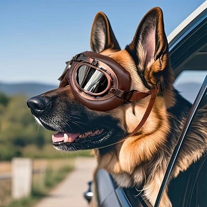 Retro Aviator Dog Goggles | Windproof & UV Protection Adjustable Foldable Sunglasses for Medium-Large Dogs(Bronze-black-gray lens) - view 2