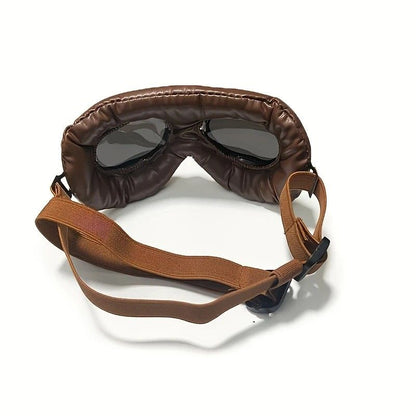 Retro Aviator Dog Goggles | Windproof & UV Protection Adjustable Foldable Sunglasses for Medium-Large Dogs(Bronze-black-gray lens) - view 7