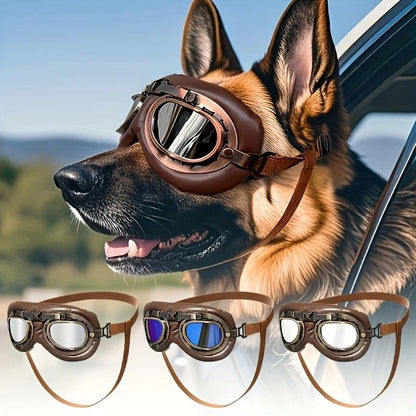 Retro Aviator Dog Goggles | Windproof & UV Protection Adjustable Foldable Sunglasses for Medium-Large Dogs(Bronze-transparent lens) - view 3