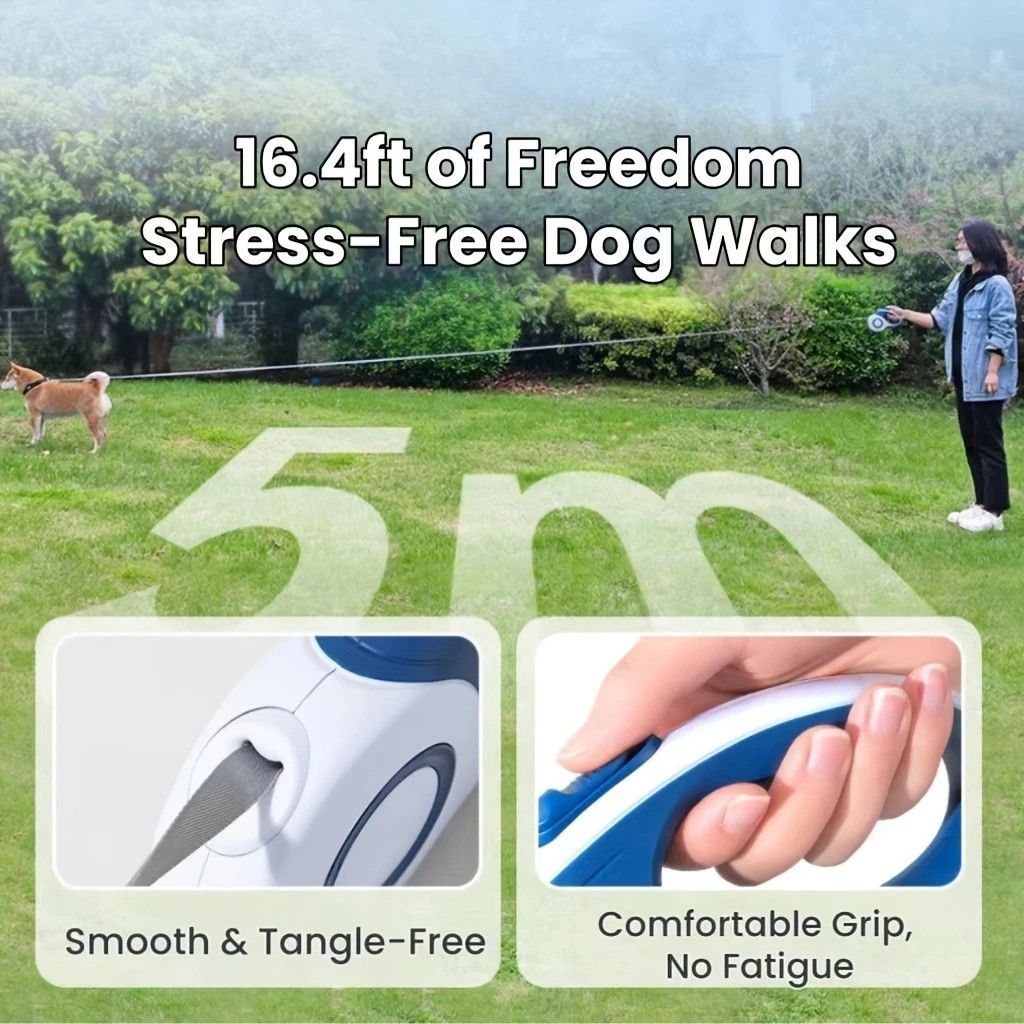 Multi-function Automatic Retractable Pet Leash: High-Strength Anti-Break, One-Click Lock, Comfortable Grip, Eco-Friendly Waste Disposal, 5 Meters/196.85 Inches for Secure Dog Walking(claret-red) - view 2