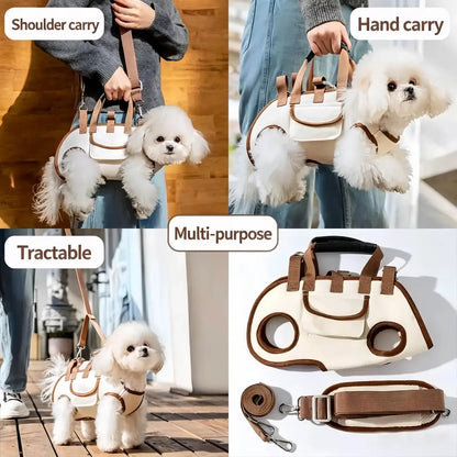 Oxford Fabric Pet Three-in-One Travel System: Horizontal Back Design Protects Spine, Four-Leg Separation, Three Uses in One: Kennel, Backpack, and Leash/M size [recommended weight 8-13 kg] - view 5