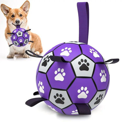 Dog Ball Toy Soccer Ball with Webbing Strap, Indoor and Outdoor Interactive Tug-of-War, Purple and Black Soccer Ball, Pet Toy for Large, Medium, and Small Dogs (Includes Air Pump) - view 2