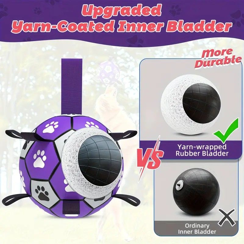 Dog Ball Toy Soccer Ball with Webbing Strap, Indoor and Outdoor Interactive Tug-of-War, Purple and Black Soccer Ball, Pet Toy for Large, Medium, and Small Dogs (Includes Air Pump) - view 4