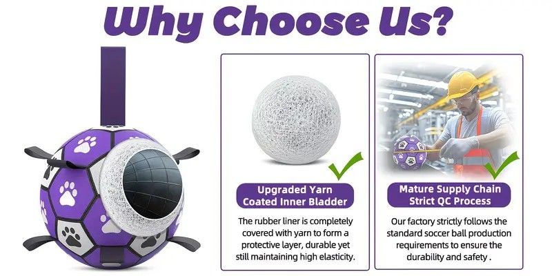 Dog Ball Toy Soccer Ball with Webbing Strap, Indoor and Outdoor Interactive Tug-of-War, Purple and Black Soccer Ball, Pet Toy for Large, Medium, and Small Dogs (Includes Air Pump) - view 9