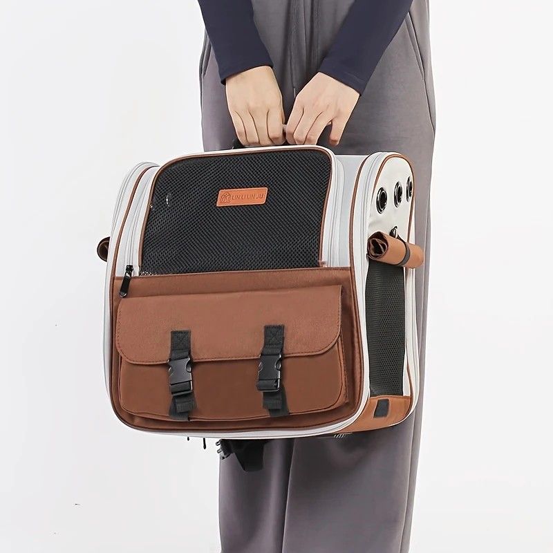 Cat Backpack Carrier - Lightweight, Foldable, Shape-Retaining Travel Bag for Cats and Small Dogs up to 8kg(Milk coffee color) - view 2