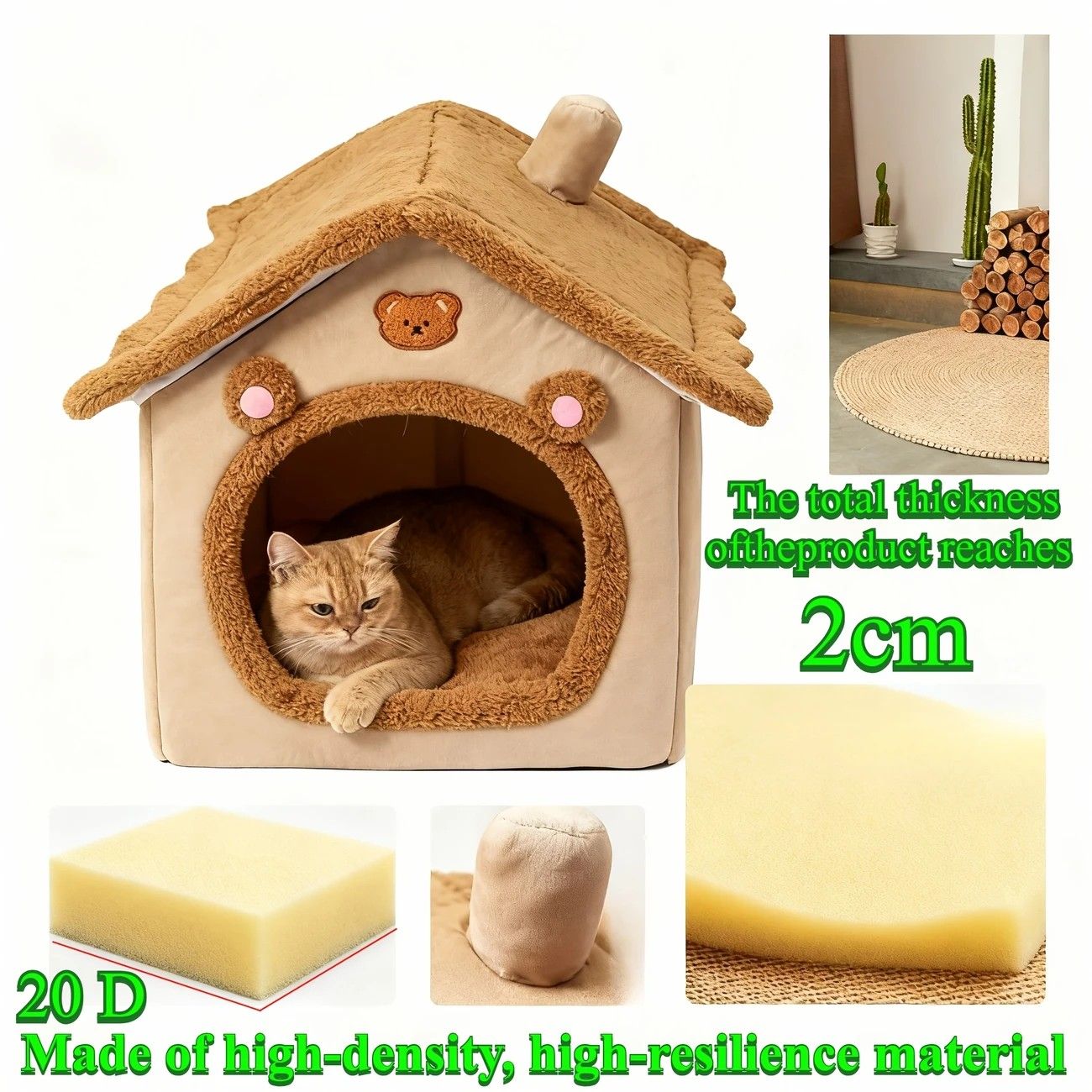 1 Pet Bed House for Cats, Detachable and Washable Cat House, Soft and Warm Winter Cat Bed, Small Dog Cave Nest( NO:M) - view 6