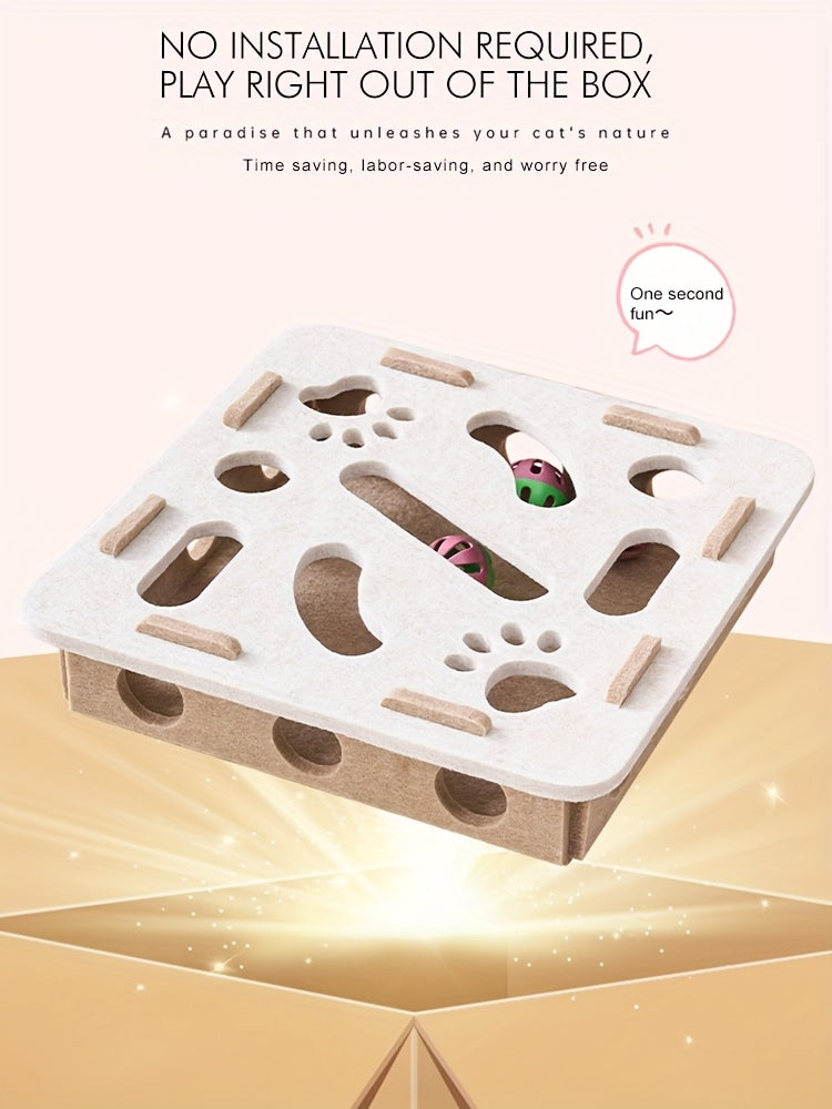 Interactive Cat Fun Box with Paw Print Design for Digging and Climbing, Includes 2 Hidden Balls, Made of Durable Plastic Material, Promotes Mental Stimulation and Exercise, Random Colors, Suitable for All Breeds and Sizes, green brown - view 4