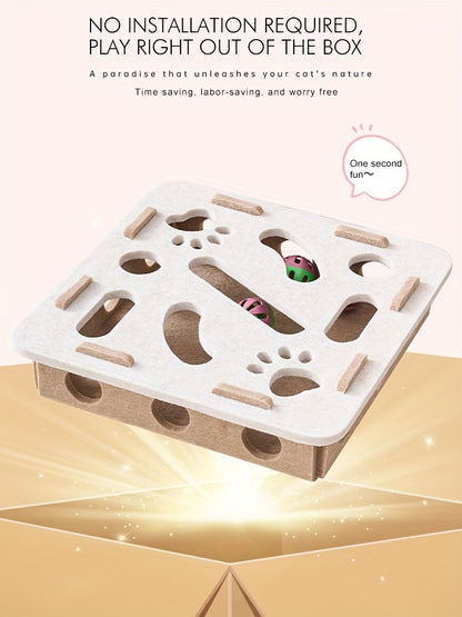 Interactive Cat Fun Box with Paw Print Design for Digging and Climbing, Includes 2 Hidden Balls, Made of Durable Plastic Material, Promotes Mental Stimulation and Exercise, Random Colors, Suitable for All Breeds and Sizes, green brown - view 4
