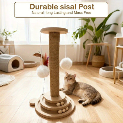 Bestselling Interactive Cat Scratching Post | Sisal Scratching Board + Rotating Ball Track + Feather Toy, Multi-functional Cat Tower for Solo Play and Stress Relief - view 4