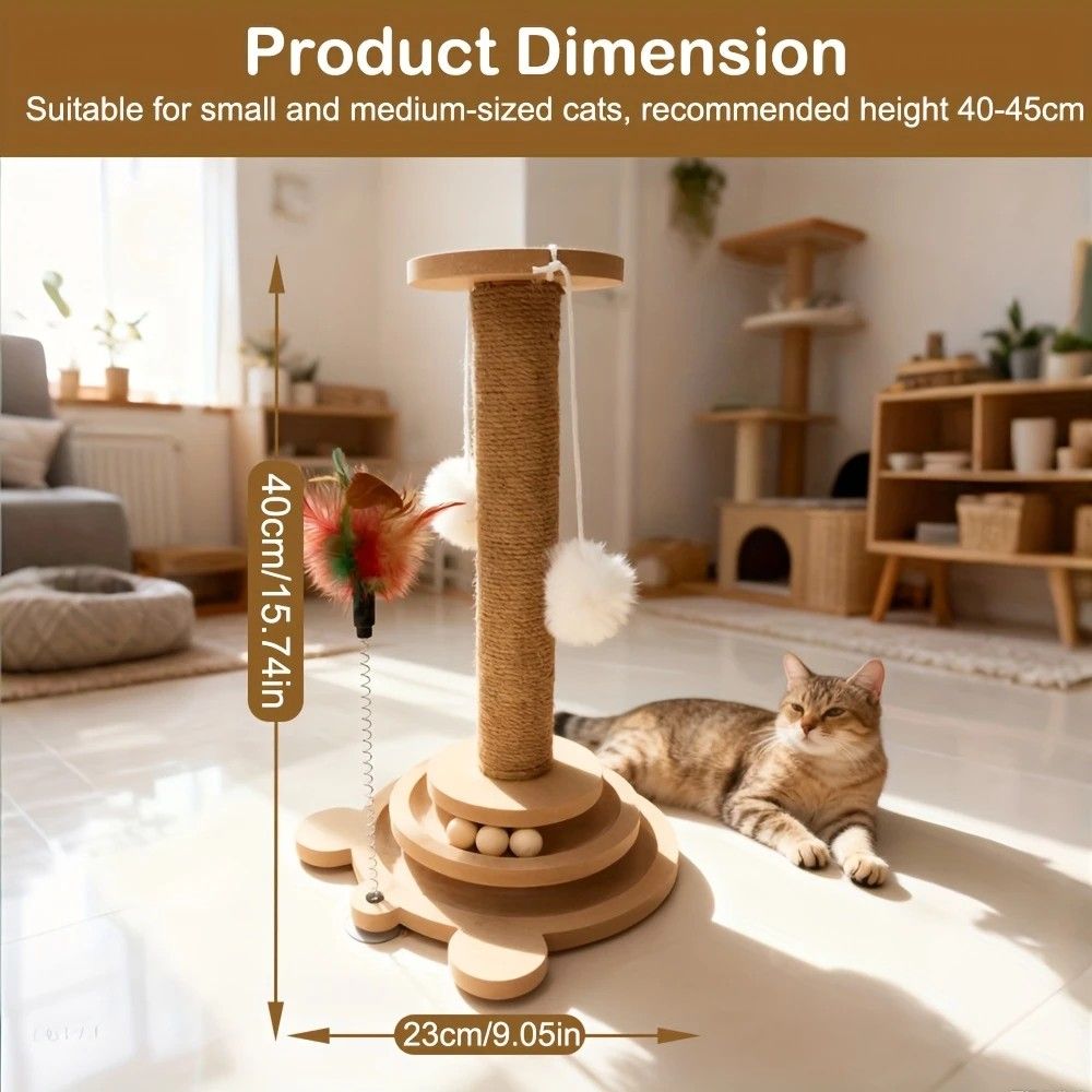 Bestselling Interactive Cat Scratching Post | Sisal Scratching Board + Rotating Ball Track + Feather Toy, Multi-functional Cat Tower for Solo Play and Stress Relief - view 5
