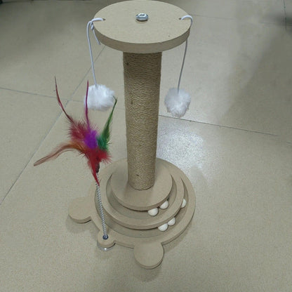 Bestselling Interactive Cat Scratching Post | Sisal Scratching Board + Rotating Ball Track + Feather Toy, Multi-functional Cat Tower for Solo Play and Stress Relief - view 7