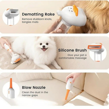 Vacuum Dog Cat Brush De-shedding Tool, 4-in-1 Self-Cleaning Slicker Brush and Undercoat Rake, De-shedding Grooming Tool, Anti-Static, Massage, Brushing Multi-Functional All-in-One (White) - view 7