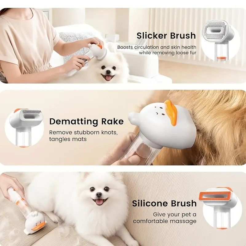 Vacuum Dog Cat Brush De-shedding Tool, 4-in-1 Self-Cleaning Slicker Brush and Undercoat Rake, De-shedding Grooming Tool, Anti-Static, Massage, Brushing Multi-Functional All-in-One (White) - view 8