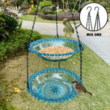 Chain-hung Double-layer Bird Feeder, transparent bowls for easy observation, thickened iron chain for stable load-bearing, adding natural vitality and bird-watching fun to your courtyard.（blue)