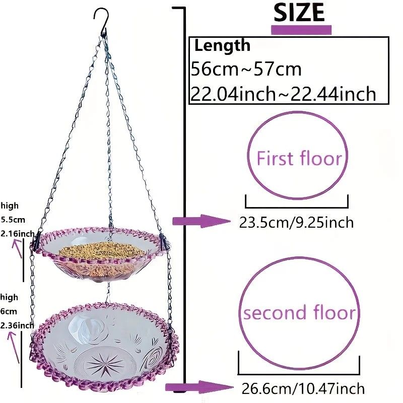 Chain-hung Double-layer Bird Feeder, transparent bowls for easy observation, thickened iron chain for stable load-bearing, adding natural vitality and bird-watching fun to your courtyard./BLACK - view 4