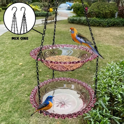 Chain-hung Double-layer Bird Feeder, transparent bowls for easy observation, thickened iron chain for stable load-bearing, adding natural vitality and bird-watching fun to your courtyard./BLACK - view 9