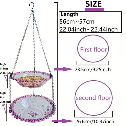 Chain-hung Double-layer Bird Feeder, transparent bowls for easy observation, thickened iron chain for stable load-bearing, adding natural vitality and bird-watching fun to your courtyard./purple - view 5