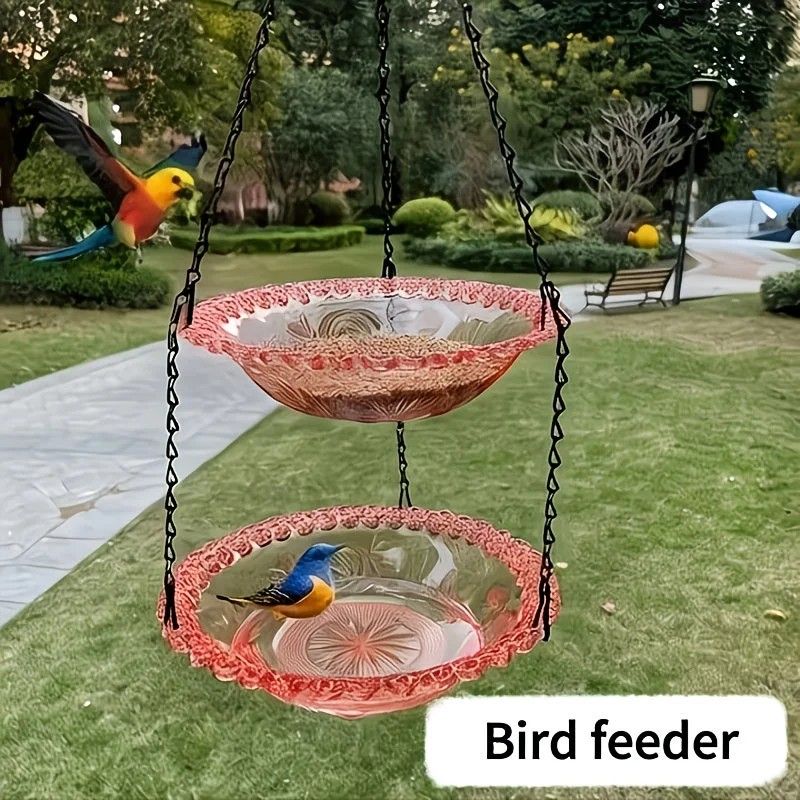 Chain-hung Double-layer Bird Feeder, transparent bowls for easy observation, thickened iron chain for stable load-bearing, adding natural vitality and bird-watching fun to your courtyard./purple - view 8