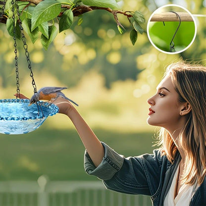 Chain-hung Double-layer Bird Feeder, transparent bowls for easy observation, thickened iron chain for stable load-bearing, adding natural vitality and bird-watching fun to your courtyard./purple - view 9