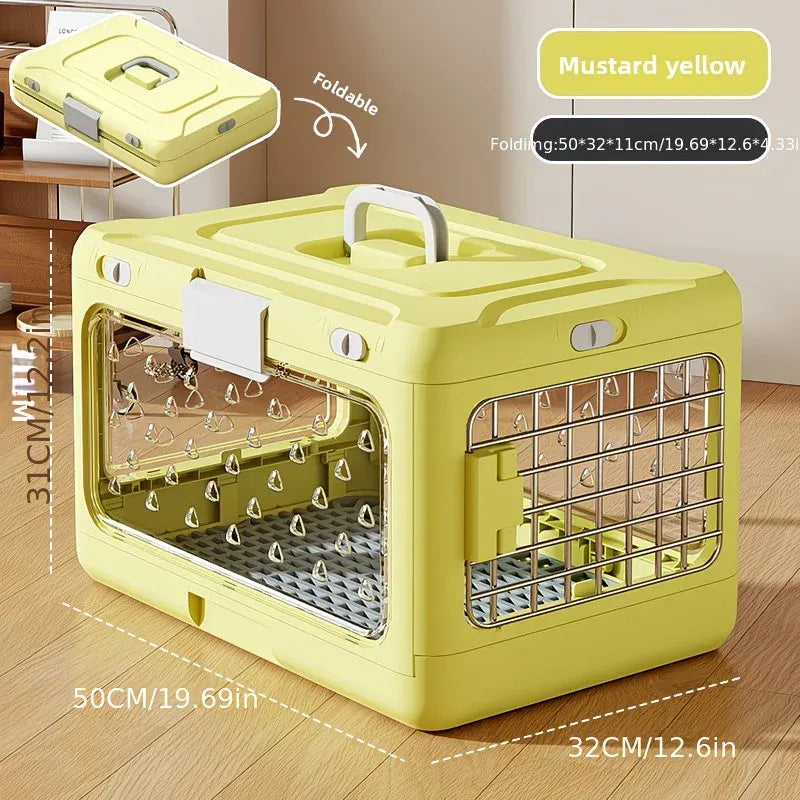 Foldable Pet Travel Carrier, PP Material with Reinforced Iron Mesh, Four Colors Available, Spacious When Expanded, Space-Saving When Folded – Ideal for Travel and Home Use, a Cozy Den for Your Pet./Lotus root powder - view 3