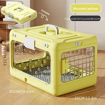 Foldable Pet Travel Carrier, PP Material with Reinforced Iron Mesh, Four Colors Available, Spacious When Expanded, Space-Saving When Folded – Ideal for Travel and Home Use, a Cozy Den for Your Pet./Lotus root powder - view 3