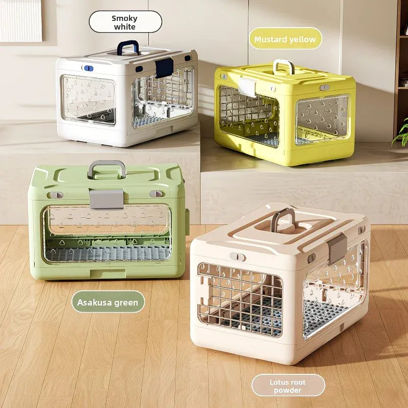 Foldable Pet Travel Carrier, PP Material with Reinforced Iron Mesh, Four Colors Available, Spacious When Expanded, Space-Saving When Folded – Ideal for Travel and Home Use, a Cozy Den for Your Pet./Smoky white - view 7