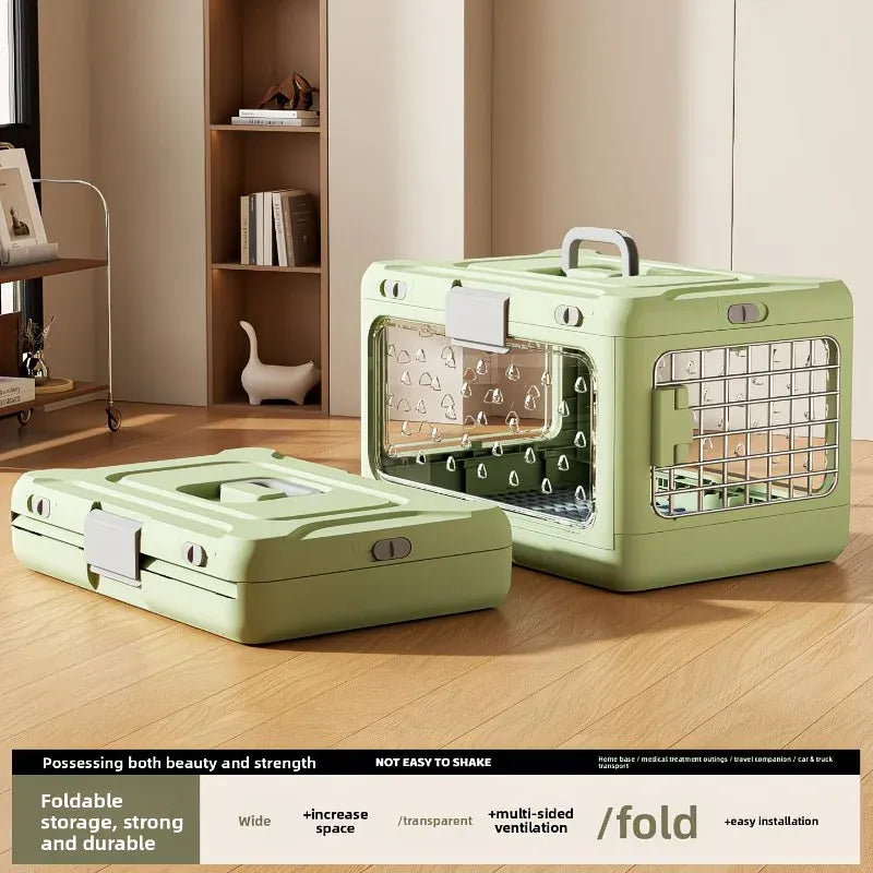Foldable Pet Travel Carrier, PP Material with Reinforced Iron Mesh, Four Colors Available, Spacious When Expanded, Space-Saving When Folded – Ideal for Travel and Home Use, a Cozy Den for Your Pet./Smoky white - view 9
