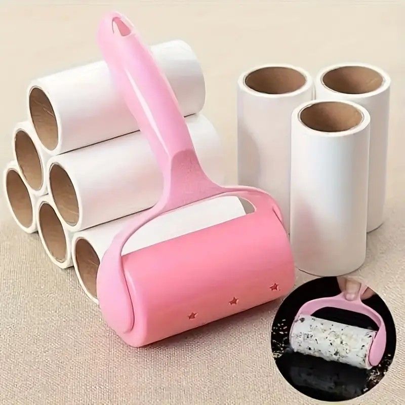 1 Handle + 6 Refill Rolls Lint Roller! Home Clothing and Pet Hair Cleaning Roller, Tear-off Adhesive Sheets, Strong Stickiness Won't Damage Fabrics, Essential Home Cleaning Must-Have - view 2