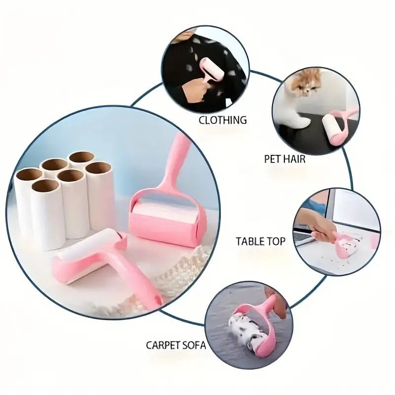 1 Handle + 6 Refill Rolls Lint Roller! Home Clothing and Pet Hair Cleaning Roller, Tear-off Adhesive Sheets, Strong Stickiness Won't Damage Fabrics, Essential Home Cleaning Must-Have - view 5