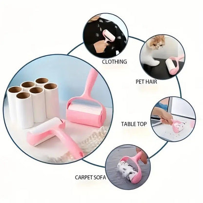 1 Handle + 6 Refill Rolls Lint Roller! Home Clothing and Pet Hair Cleaning Roller, Tear-off Adhesive Sheets, Strong Stickiness Won't Damage Fabrics, Essential Home Cleaning Must-Have - view 5