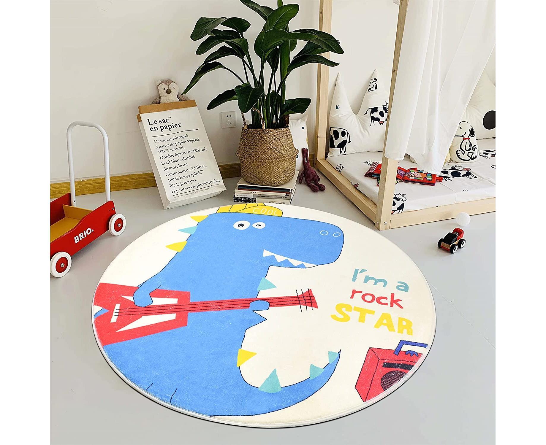 Babies Room Carpet 91cm Round Dinosaur Carpet Cute Bedroom Rug Boys Room Decor Non Slip Babies Rug Babies Play Mat - view 3