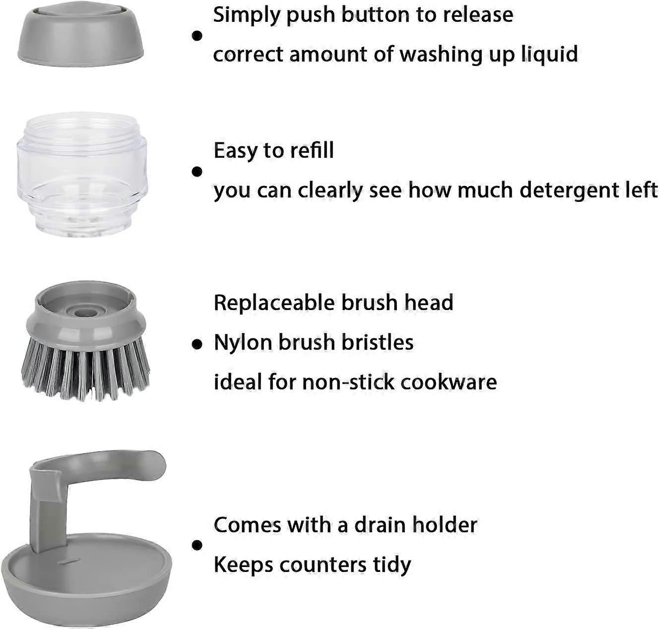 Soap Brush with Organizer, Kitchen Dish Brush Set for Cleaning Pots and Pans (Grey) - view 2