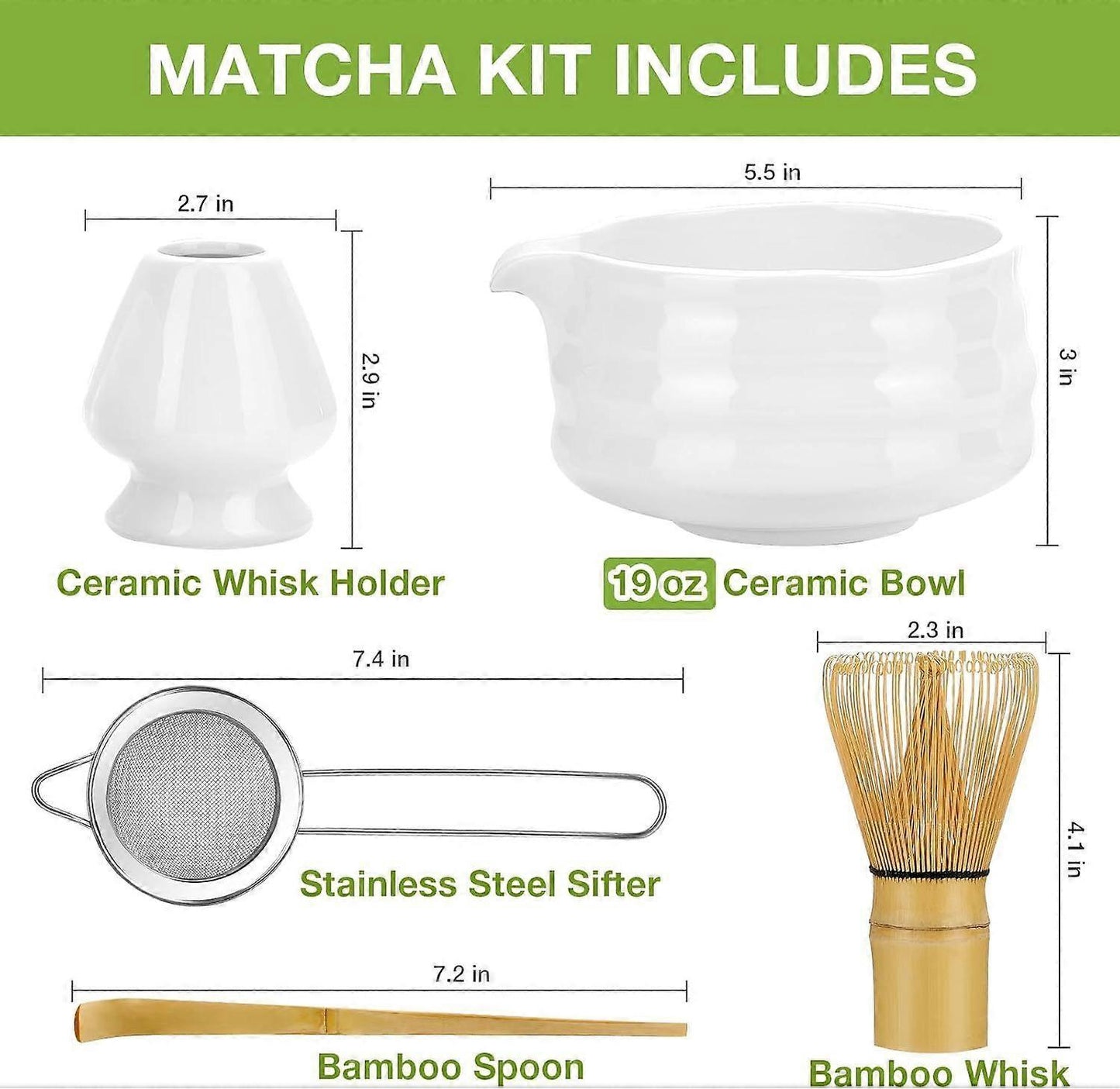 Matcha Whisk Set (5pcs) - Bowl, Bamboo Whisk, Scoop & Holder - view 2